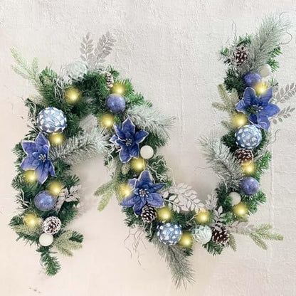 WANNA-CUL Pre-Lit 6ft Silver Blue Christmas Garland with 30 LED Lights - color: 01-sliver Blue