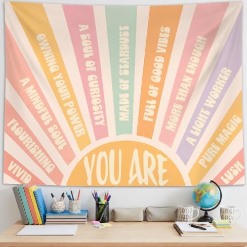 Zussun Boho Sunshine Inspirational Classroom Tapestry Backdrop 60 x 44 Inch - color: Orange Navy, size: 60"L x 44"W