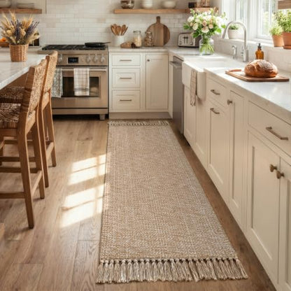 Collive 2' x 6' Kitchen Runner Rug, Modern Farmhouse Washable Bathroom Mat - color: Tan/Cream, size: 2' x 6' (Rectangular)