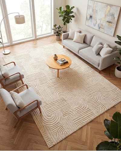 Carvapet 5x7 Area Rug Beige Modern Geometric Maze Washable Carpet - color: Abstract Beige, size: 5' x 7' Rectangular