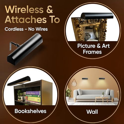 Concepdesigns Picture Light, Battery Operated Picture Light, Dimmable Wireless Picture Lights for wall, Art Light, Library Light Battery Operated with Remote Control - 7.75 inches, Black - color: Matte Black, size: 7.75 inch