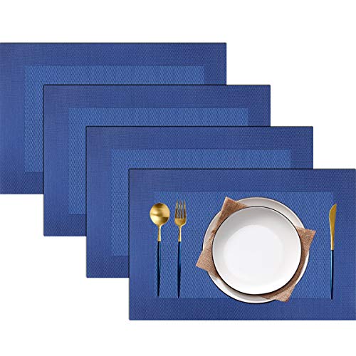 PIGCHCY Placemats Vinyl Washable Table Mats Elegant Non-Slip Placemats for Dinner Table Set of 4 (Navy Blue) - color: Box2: Blue Natural, size: 4 Placemats