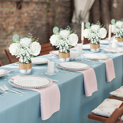 43 Pcs/ 6 Set White Rose Mason Jar Table Centerpiece Mason Jar Vases - size: Rose