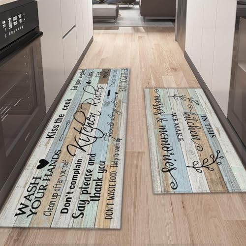 Kitchen Rules Rugs Set of 2,Washable Kitchen Mats 17x30+17x47 - color: Kitchen Rules, size: 17" x 30" + 17" x 47" (Set of 2)