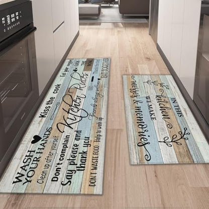 Kitchen Rules Rugs Set of 2,Washable Kitchen Mats 17x30+17x47 - color: Kitchen Rules, size: 17" x 30" + 17" x 47" (Set of 2)
