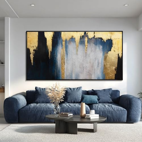Large Framed Blue Gold Abstract Canvas Wall Art for Living Room 29x58 Inch - color: Blue and Gold, size: 58"L x 29"W
