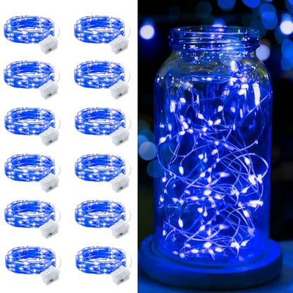 12 Pcs Blue Fairy Lights Waterproof 7Ft 20LED String Light - color: Blue, size: 12 PCS