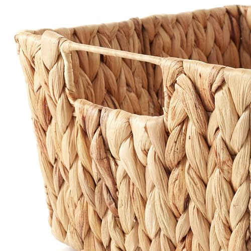 Casafield Set of 4 Water Hyacinth Storage Baskets with Handles - Natural, Woven Storage Bins for Shelves, Blankets, Laundry Organization