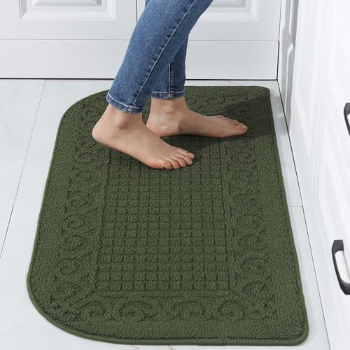 COSY HOMEER 39x20 Half Round Kitchen Rug,Non Slip Washable Mat,Green 1PC - color: Green, size: 1'8" x 3'3" (Semicircular)