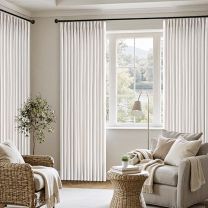 MIULEE Pinch Pleated Linen Curtains 40x108 Inch Beige White 4 Panels Set - color: Beige White, size: 40"W x 108"L (Pack of 4)