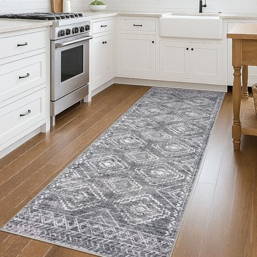 KILOCOCO Washable Runner Rug 3x8 ft Non-Slip Hallway Runners, Grey - color: Grey, size: 3' x 8' (Runner)