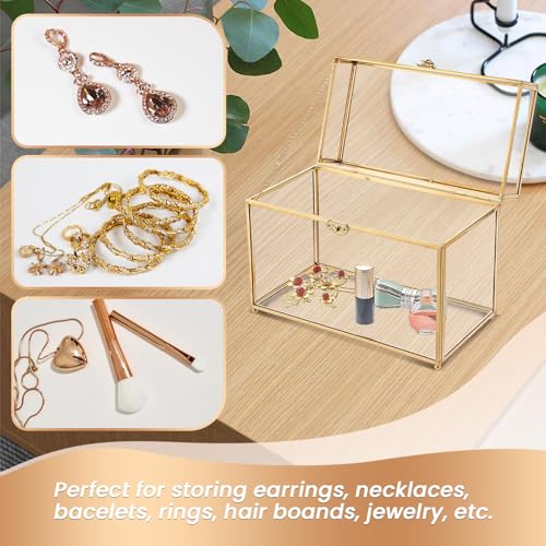 Large Capacity Golden Vintage Glass Keepsake Box 10 x 5.7 x 7.8inch