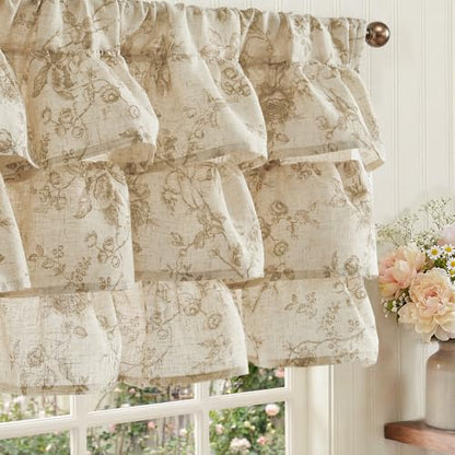 jinchan Amlie Ruffled Floral Valance Curtain 1 Panel 18 Inch Taupe on Linen - color: Amlie Taupe on Linen