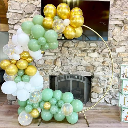 12 Inch Sage Green Gold Balloons for Safari Woodland Baby Shower Birthday - color: Sage Green White