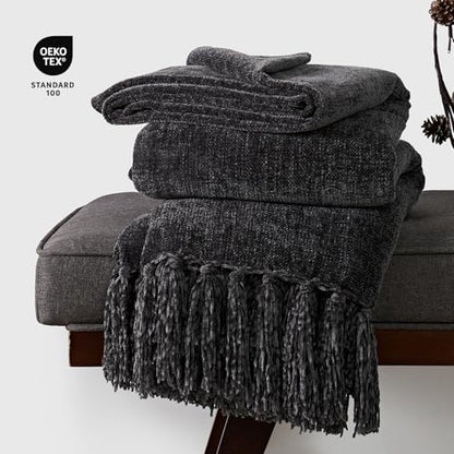 EverGrace Chenille Knit Throw Blanket for Couch, 50"x60", Iron Black - color: Iron Black, size: 50"x60"