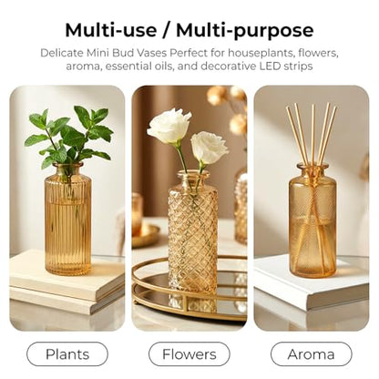 Glass Bud Vases Set of 30, Small Gold Amber Flower Vases Bulk - color: Amber Gold