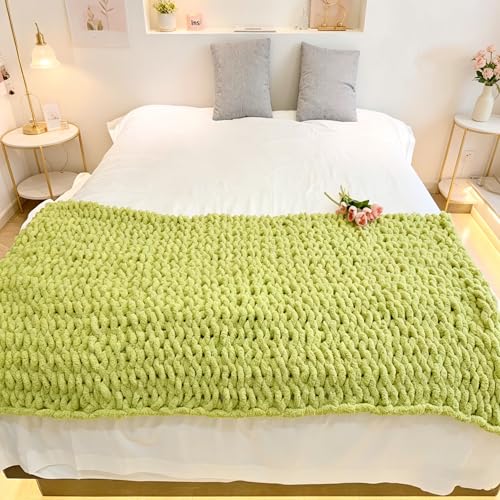 Soft Chunky Knit Throw Blanket for Couch, Cozy Warm Knitted Blankets - color: Green, size: 48"x71"(Large Size Throw)
