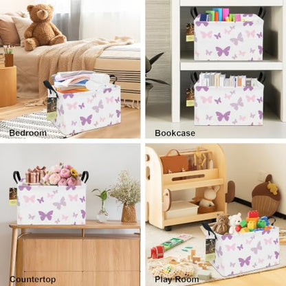 Rectangle Foldable Storage Basket Handles For Home, Butterfly - color: Rec-Purple Butterfly