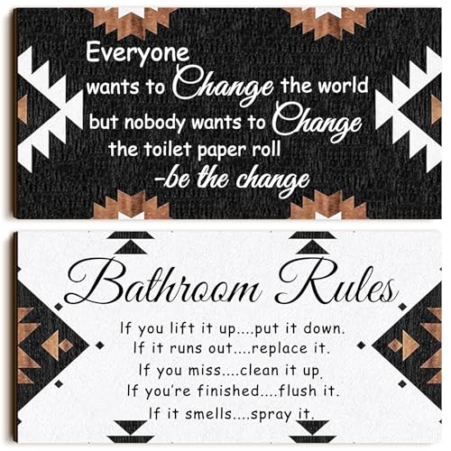 Jetec 2 Pcs Funny Bathroom Signs Wall Decor Farmhouse,Boho Style - style: Boho Style