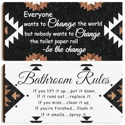 Jetec 2 Pcs Funny Bathroom Signs Wall Decor Farmhouse,Boho Style - style: Boho Style