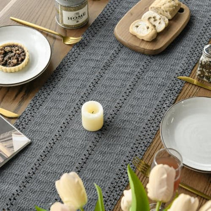 Artoid Mode Dark Grey Woven Farmhouse Hollow Table Runner 12x36 Inch - color: Dark Grey, size: 12" x 36", Table Runner