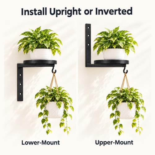 Wall Plant Holder Set of 2, Dual-Way Reversible Bracket for Extra Growth Space, Detachable Hooks, Metal Floating Flower Display Stand for Indoor Outdoor, Space Saving & Easy Assemble, Black - size: 2 Pack - 2-Way Wall Mount