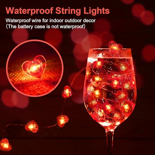 Valentine's Day Red Heart Fairy Lights 7Ft 20 LED Twinkle 3 Modes String Lights Battery Operated Waterproof Firefly Starry for Mason Jar Party Wedding Valentines Mother's Day,2 Pack - color: Red, size: 2