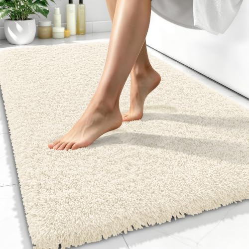 OLANLY Microfiber Bathroom Rugs 34x21, Ultra Soft Absorbent Bath Mat, White - color: White, size: 34" X 21"