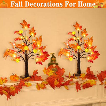 TURNMEON Fall Decor 2 Pack 18 Inch Prelit Fall Maple Tree 48 LEDs Timer - size: 2Pack 18 Inch