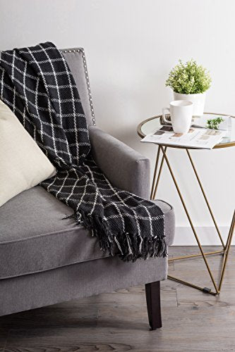 DII Transitional Checked Plaid Woven Throw, 50x60, Black - color: Black, size: 50x60"