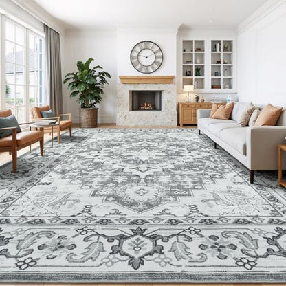 Lessymo Large Area Rugs 10x14 for Living Room, Washable Rug Boho Grey White - color: Grey Beige, size: 10' x 14' (Rectangular)
