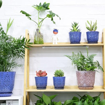 Gepege Ceramic Succulent Pots, 4 Inch Small Plant Pots with Drainage - color: Blue, size: 4 Inch - Set of 4