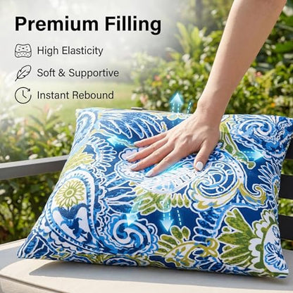 JMGBird Outdoor Throw Pillow Green Outdoor Pillows with Inserts Included - color: Green Paisley Print