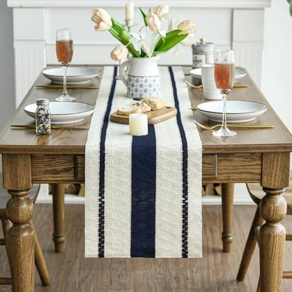 Artoid Mode Dark Blue Rustic Woven Table Runner 12x60 Inch - color: Dark Blue, size: 12" x 60", Table Runner
