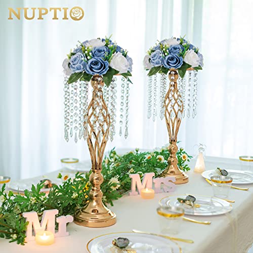 NUPTIO Flower Balls Wedding Table Centerpieces, Dusty Blue & White Roses - color: Dusty Blue & White, size: 2 Pcs