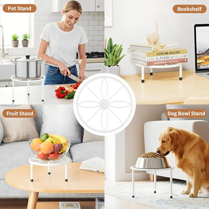 5 Pack White Metal Outdoor Plant Stands Plant Risers Patio(WhiteLeaf) - color: WhiteLeaf