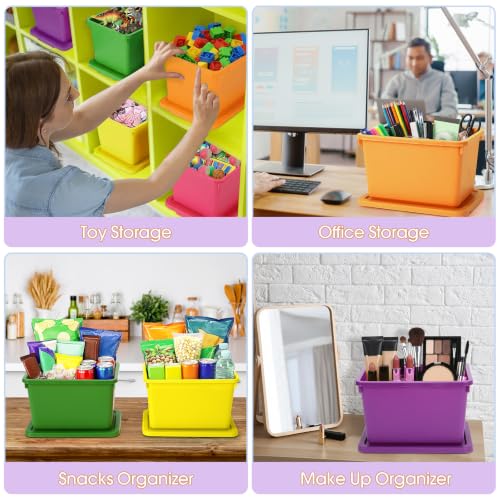 Potchen 6 Pack Small Stackable Storage Bins with Lids, Colorful - color: Colorful