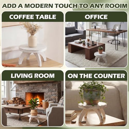 Novabright 2 Pcs Short Plant Stand Small Wood Plant Stool, White - color: White