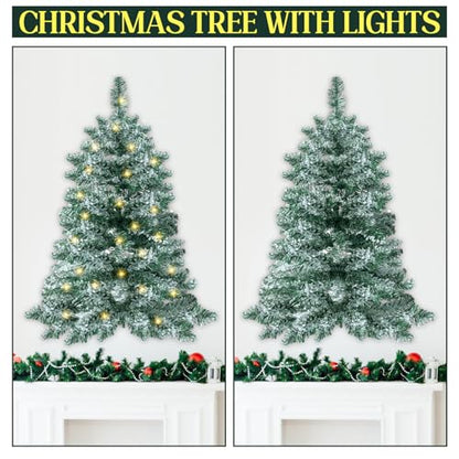 Blosssound 2 Feet Wall Christmas Tree Snow Flocked with Warm White Lights