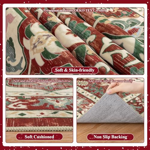 U'Artlines Red Christmas Area Rug 6x9 Boho Washable Soft Holiday Carpet - color: Christmas Red, size: 6' x 9' (Rectangular)