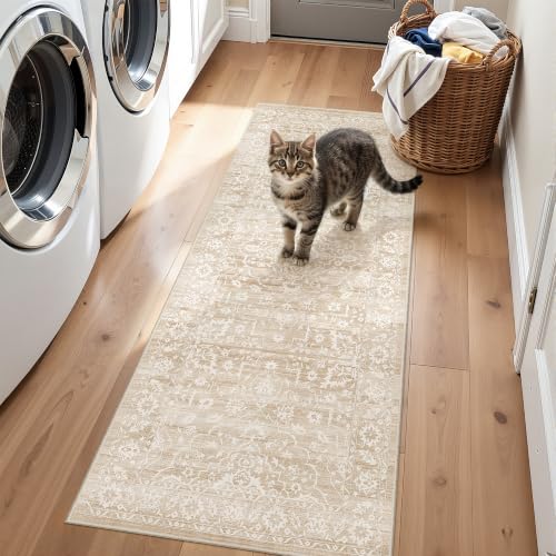 Soalmost Runner Rug Non-Slip for Kitchen 2x5, Washable Soft Hallway Rug - color: Beige, size: 2' x 5' (Runner)