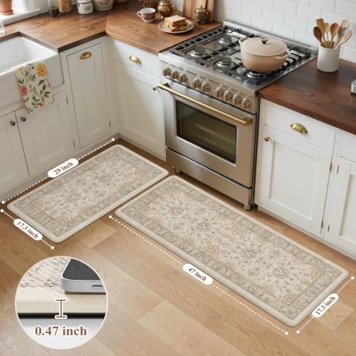 KIMODE Kitchen Mats for Floor Cushioned Anti Fatigue 2PCS Kitchen Rugs - color: Light Taupe Brown, size: 17"x29.5"+17"x47"--0.47 inches