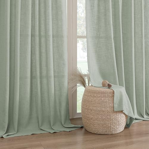 H.VERSAILTEX Semi Sheer Linen Curtains 84 Inch for Living Room, Green Bay - color: *Green Bay, size: 52"W x 84"L (Pack of 2)
