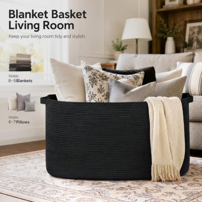 OIASKET 108L Extra Large Blanket Basket Living Room, 24.8" x 16.2" x 16.2" - color: Black, size: 24.8" x 16.2" x 16.2"