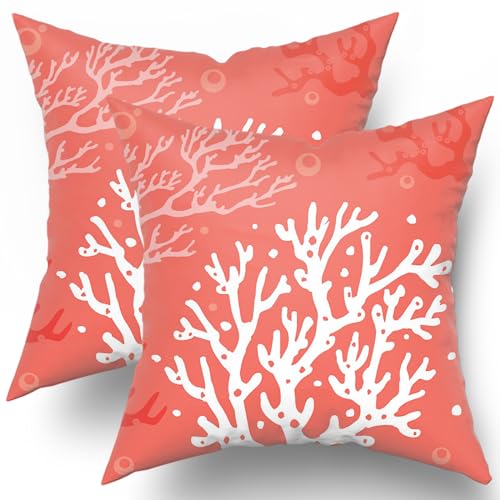 Nautical Coral Throw Pillow Covers Coastal Beach Ocean Themed 18 X 18 Inches Pillow Cushion Cases for Bedroom Living Room Sofa Set of 2 Cotton Decorative Pillowscase - color: Coral0610-2, size: 18" x 18" (Pack of 2)