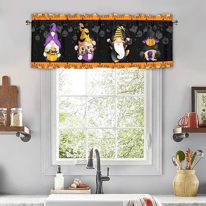 Halloween Black Spooky Gnome kitchen valances for windows 42x12 Inch - color: Halloween-lst-wsj506, size: 42"W x 12"L (Pack of 1)