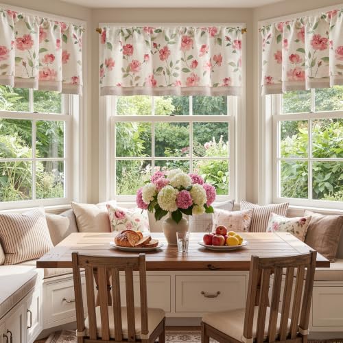 jinchan Blushfield Floral Linen Double Layer Cafe Curtains 18 Inch 1 Panel - color: Pink, size: 50"W x 18"L (Pack of 1)