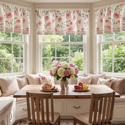 jinchan Blushfield Floral Linen Double Layer Cafe Curtains 18 Inch 1 Panel - color: Pink, size: 50"W x 18"L (Pack of 1)