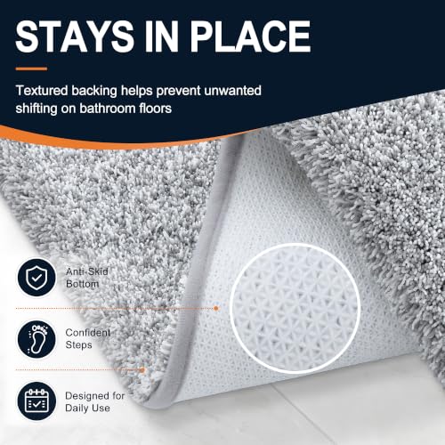 OLANLY Microfiber Bathroom Rugs 47x17, Quick Dry Bath Mat, Grey and White - color: Grey and White, size: 47" X 17"