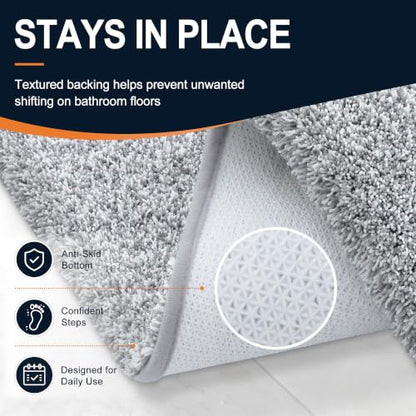 OLANLY Microfiber Bathroom Rugs 47x20, Quick Dry Bath Mat, Grey and White - color: Grey and White, size: 47" X 20"
